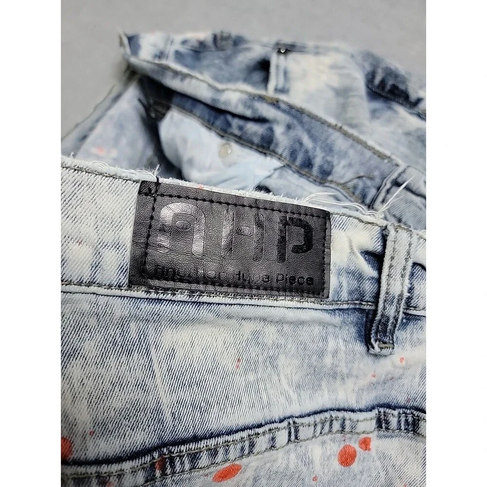 Another Hype Piece AHP Jeans Mens 44‎ 46x33 Blue Paint Stretch Distressed Y2K